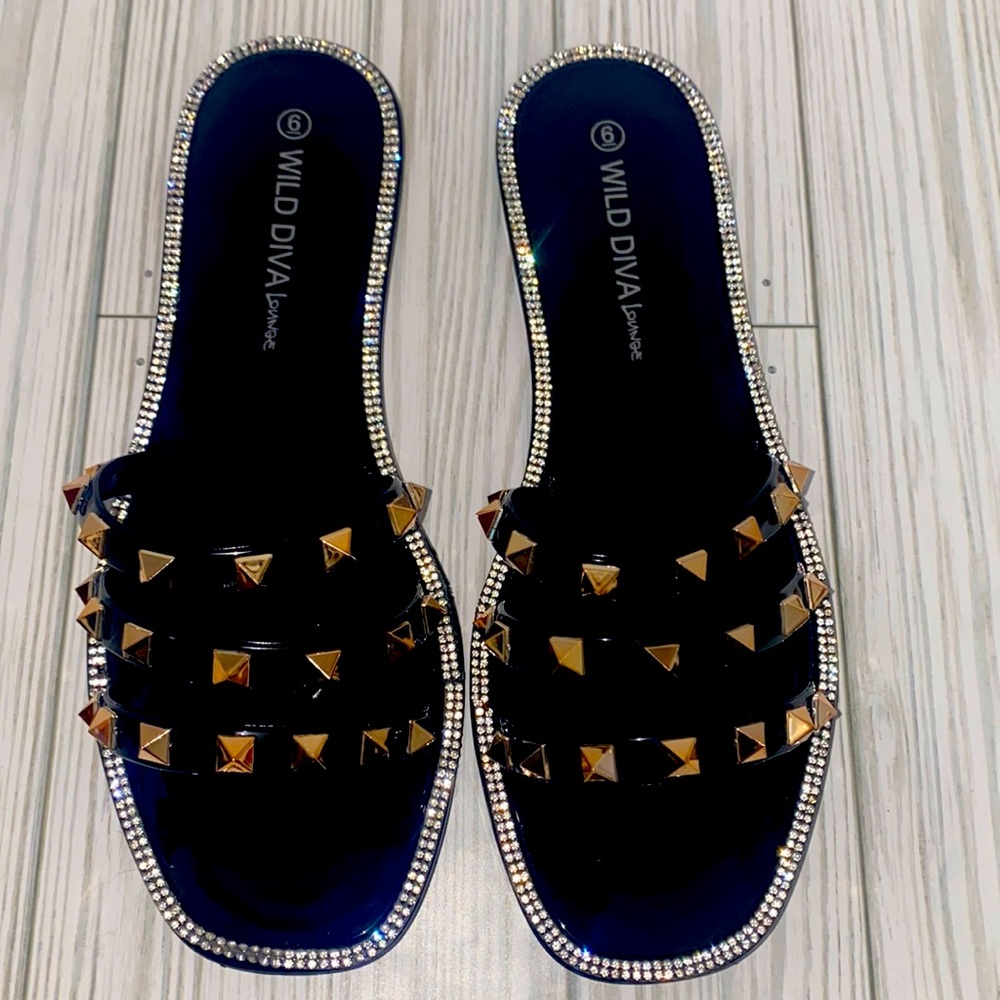 Black Star Studded Slides